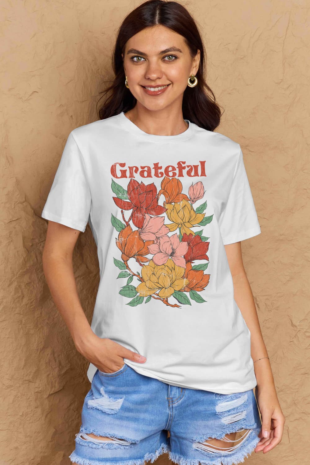 Simply Love Full Size GRATEFUL Flower Graphic Cotton T-Shirt