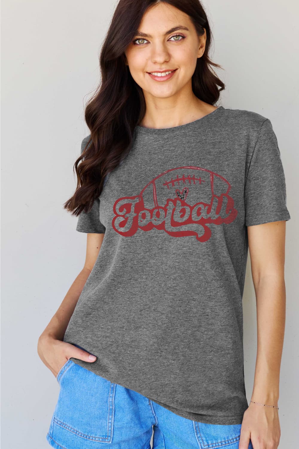 Simply Love Full Size FOOTBALL Graphic Cotton Tee