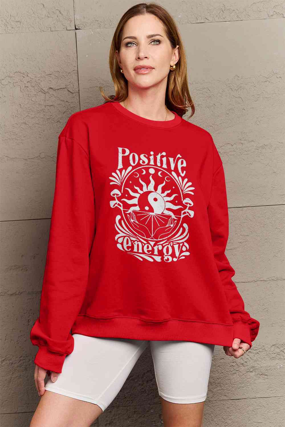 Simply Love Full Size POSITIVE ENERGY Graphic Sweatshirt