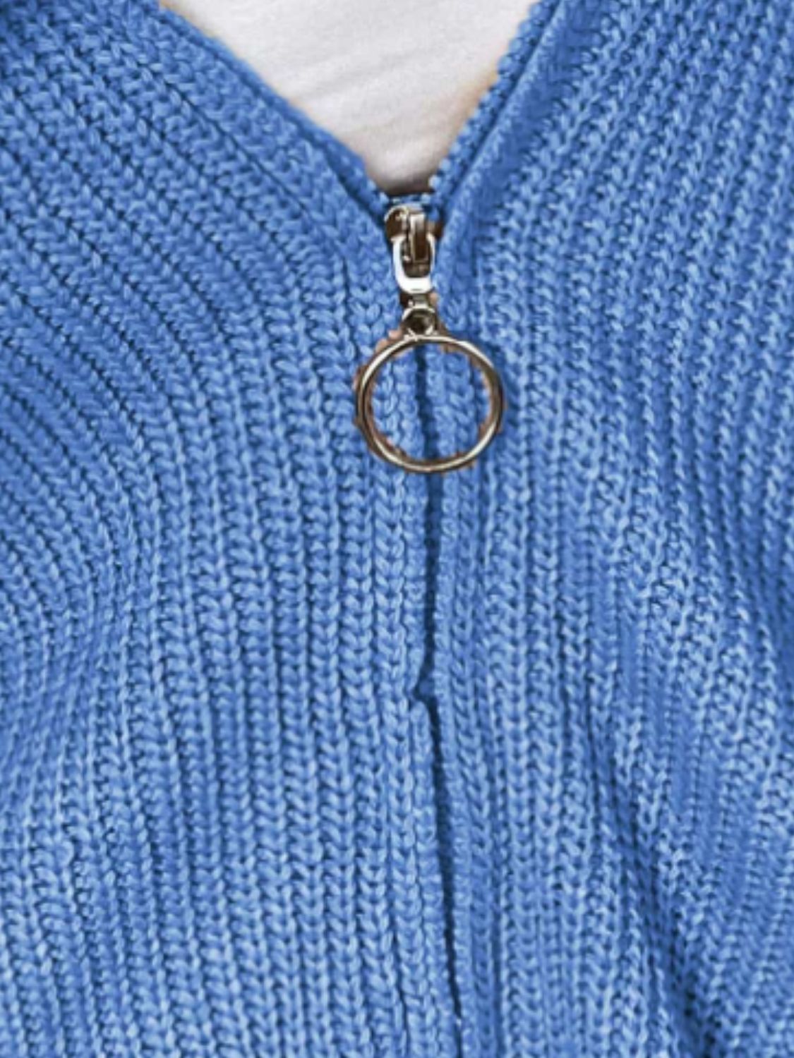 Zip-Up Drawstring Detail Hooded Cardigan