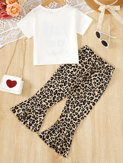 BESTIE Round Neck T-Shirt and Leopard Pants Set