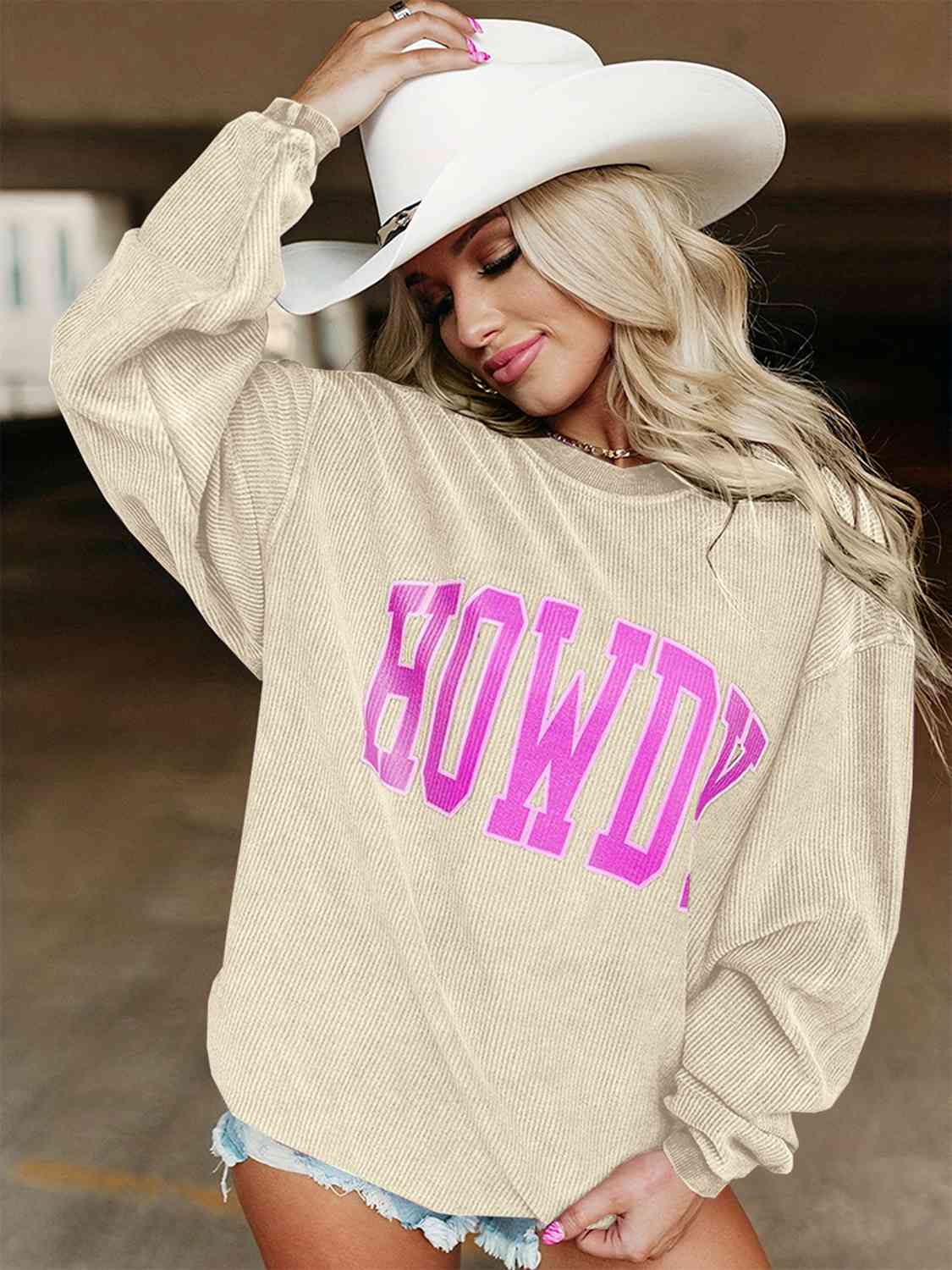 Full Size HOWDY Graphic Round Neck Sweatshirt