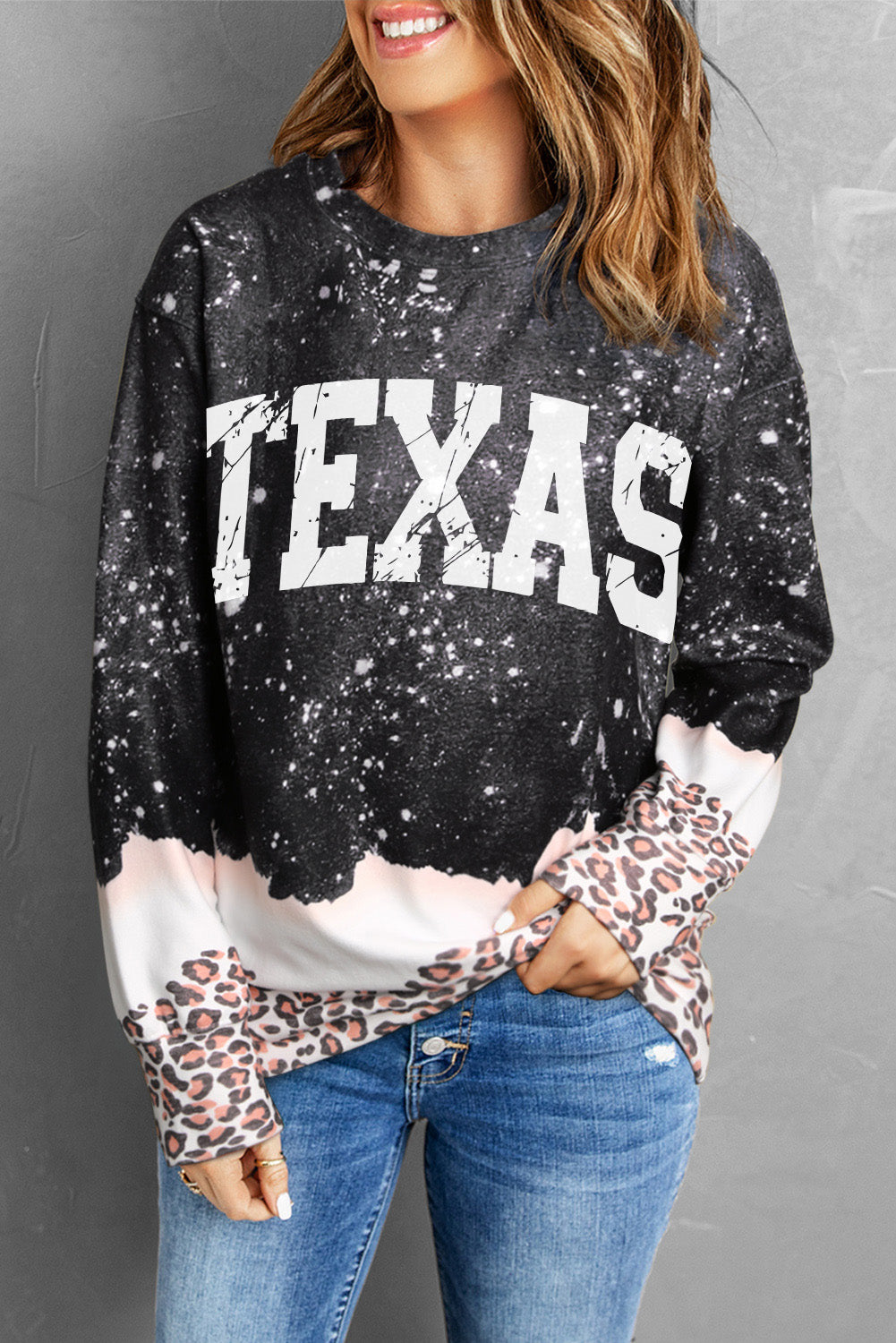 TEXAS Graphic Leopard Sweatshirt