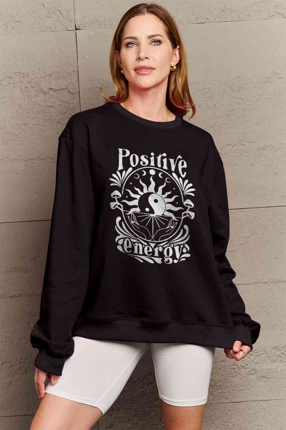 Simply Love Full Size POSITIVE ENERGY Graphic Sweatshirt