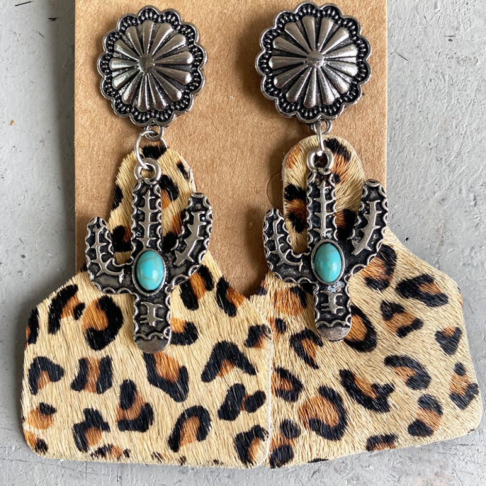 Turquoise Decor Cactus Alloy Earrings