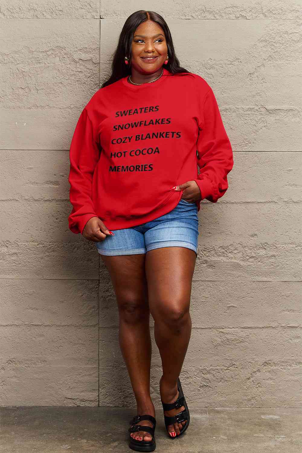 Simply Love Full Size Letter Graphic Round Neck Sweatshirt
