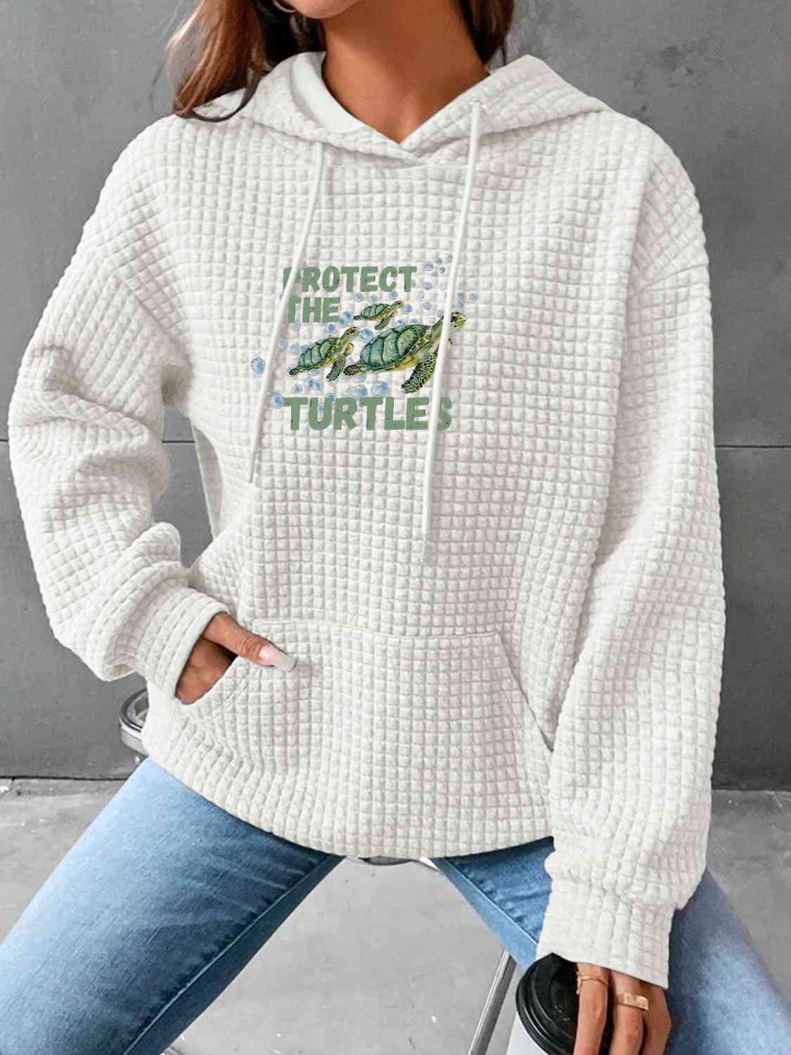 Full Size Turtle Graphic Drawstring Hoodie